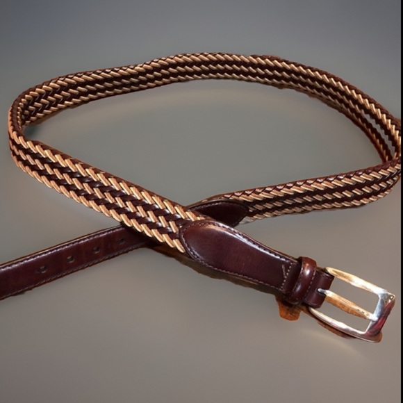 Vintage Brighton Woven Brown and Tan/s LEATHER with Silver Hardware Buckle sz 42 main image 8